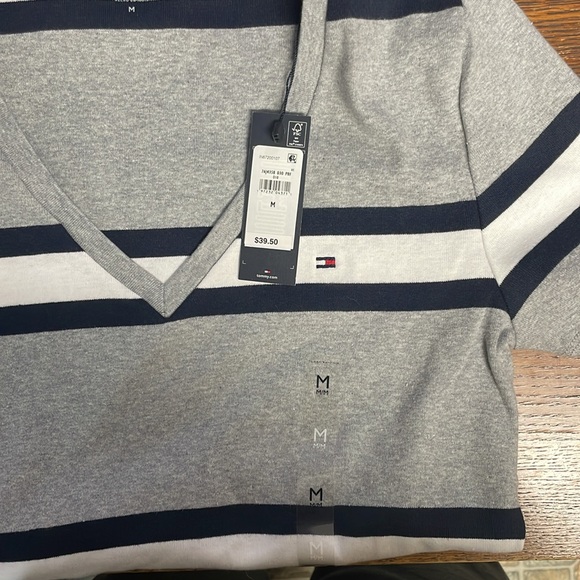 Grey White Navy Striped Tommy Hilfiger Shirt - Picture 3 of 3